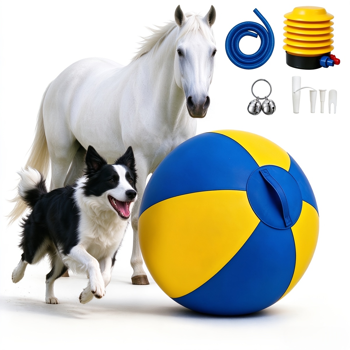 TEMU Large Inflatable Horse & Dog Ball Toy Suitable For Horse Training, Durable Anti-bite Giant Pet Ball With Air Pump & Bells, Outdoor Exercise