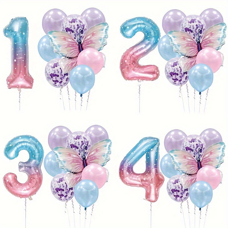 

11pcs Butterfly Number Birthday Balloons, Large Rainbow Gradient Number Balloons, Suitable For Butterfly Themed Birthday Parties, Weddings, Anniversary Decorations Halloween Christmas Gift