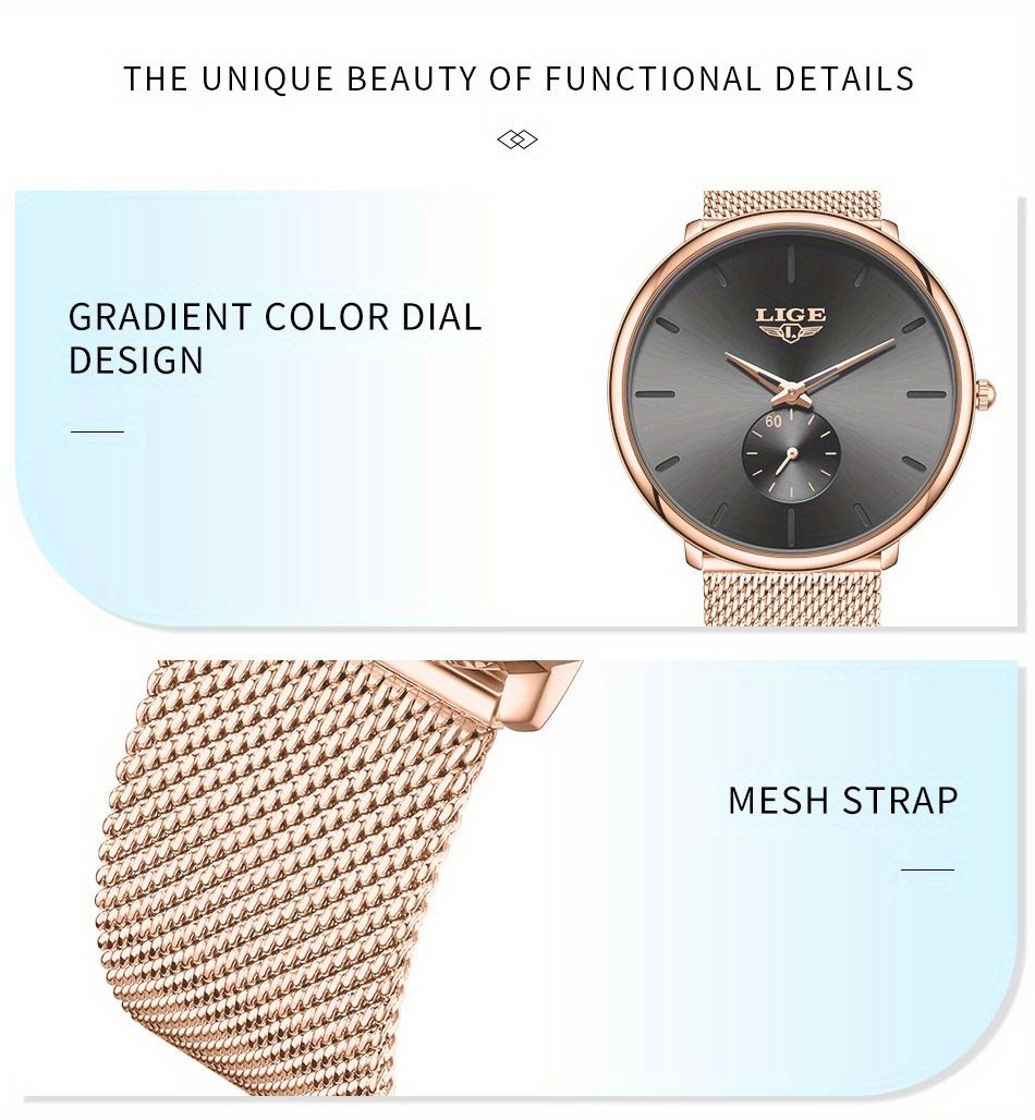 LIGE Timepieces Feature a Stylish Round Quartz Design, Embodying a Easy Yet Classic Three-Hand Style. This Watch Is Perfect for Women, Available in White, Blue, And Black. It Seamlessly Blends Business Casual with Sporty Elegance