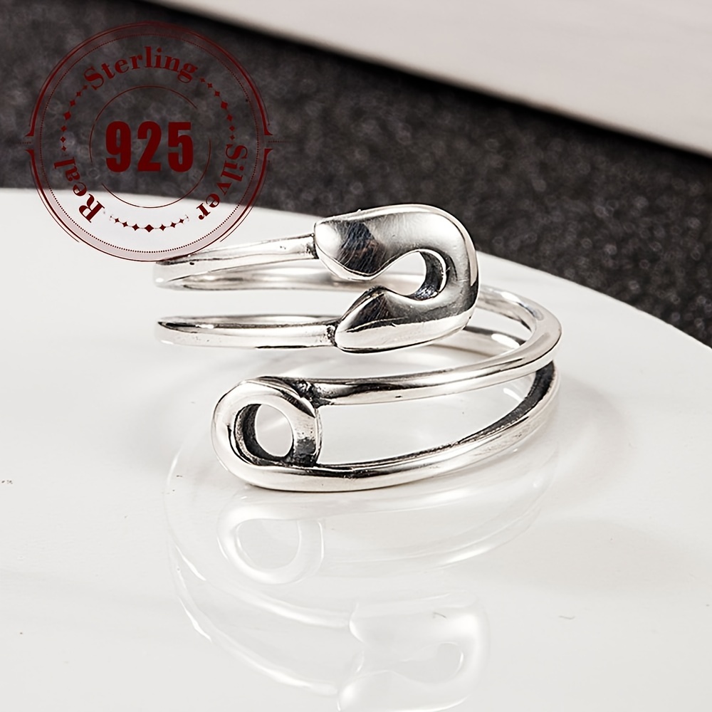 

1pc 925 Sterling Silver Creative Pin Ring, Unisex Fashion Open Band, Hip-hop Korean Style, Daily & Party Wear, Adjustable, Accessory