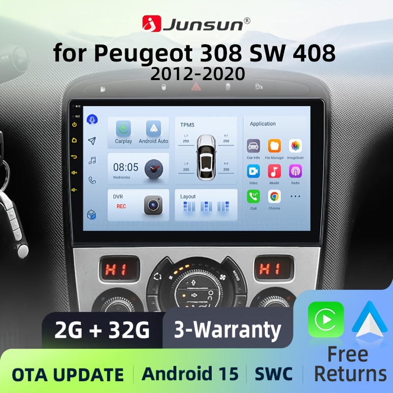 Image of Junsun Car Radio For / 308 Sw Mk1 (t7) / Rcz / 408 2007 2008 2009 2010 2011 2012 2013 2014 2015, 15 & Auto, 2+32gb, 2din Touchscreen With Fm Rds, Swc, Ota, Gps Navigation