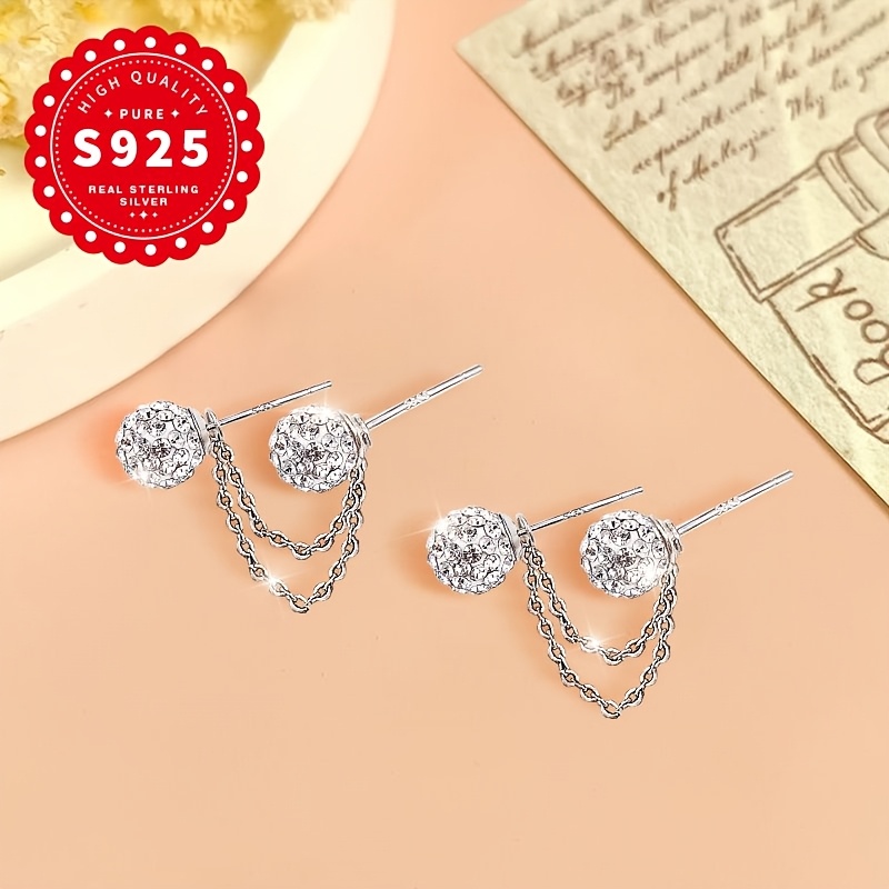 Women's S925 Sterling Silver Shambhala Double-Chain Stud Earrings