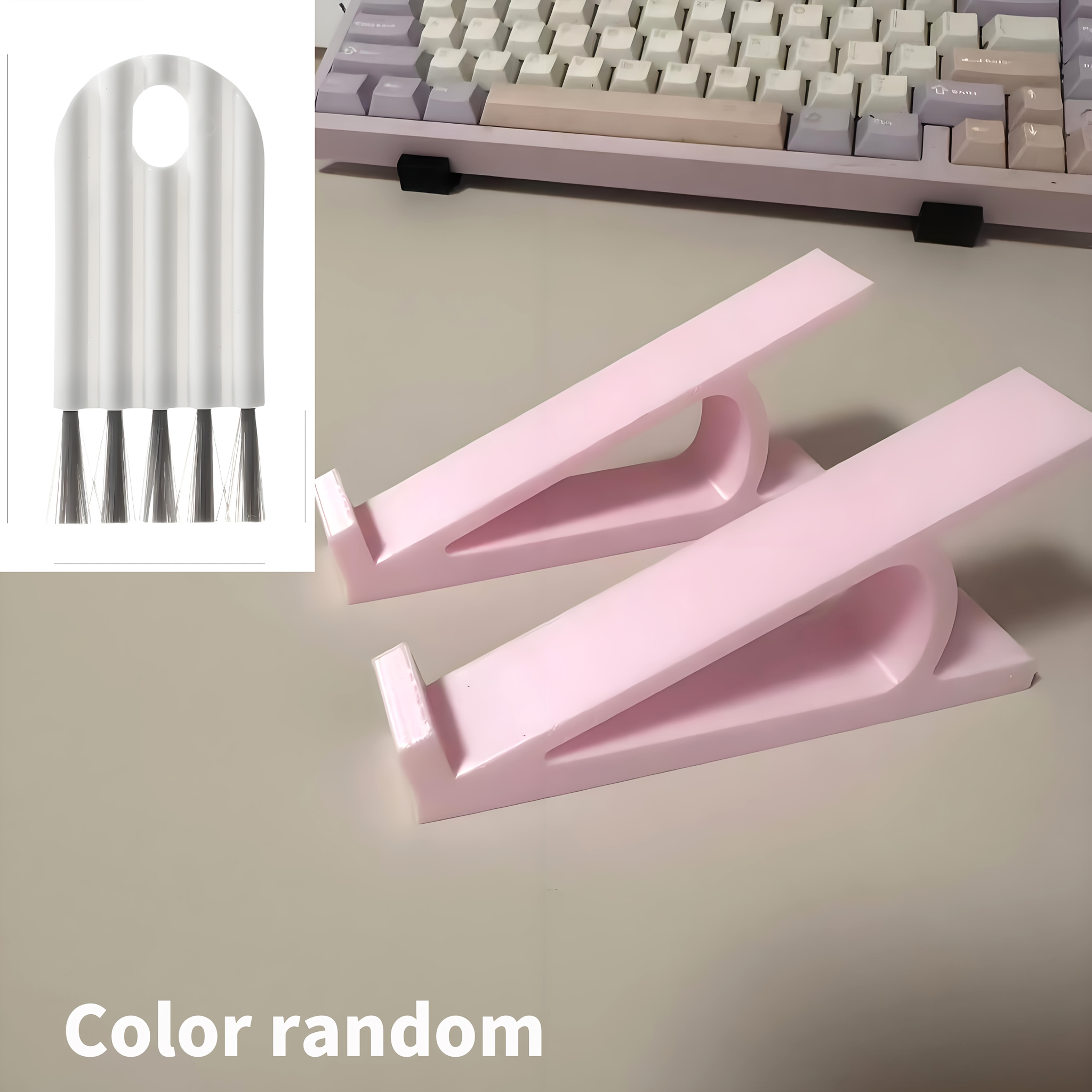 TEMU Ensemble rehausseur de clavier ergonomique 2-en-1 avec brosse de nettoyage, support antidérapant réglable pour bureau à domicile et gaming,