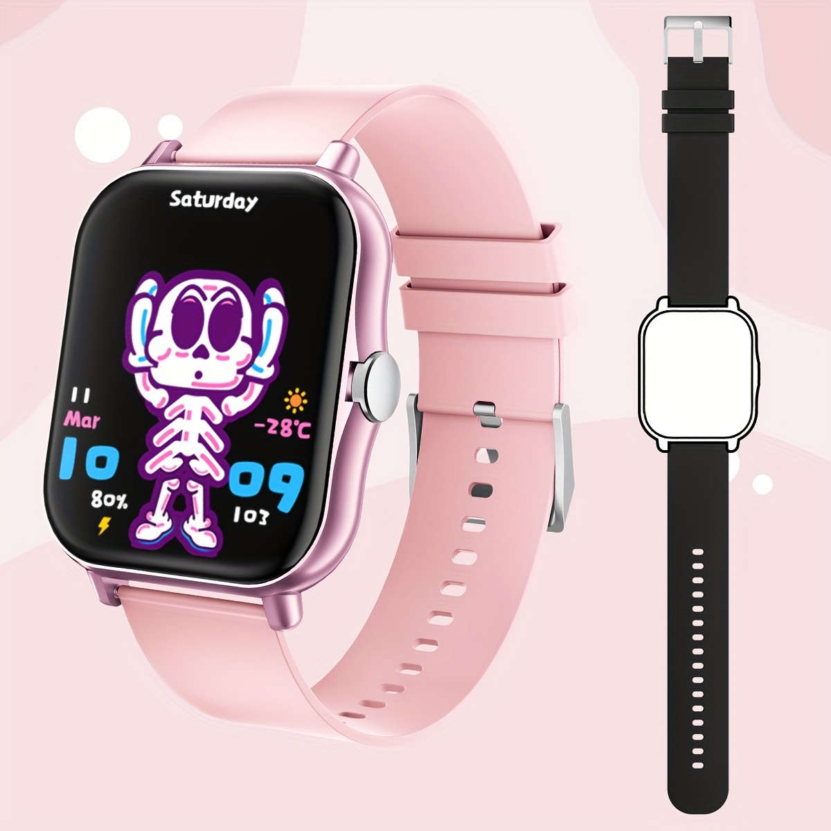 Kid's Smartwatch, In A Of Cute Colors With Straps, Wireless Calling/answering, Music , Message Notifications, Sedentary Reminders, 220mah Capacity, Cute Smartwatch, Is An Ideal Holiday Gift For Kid.