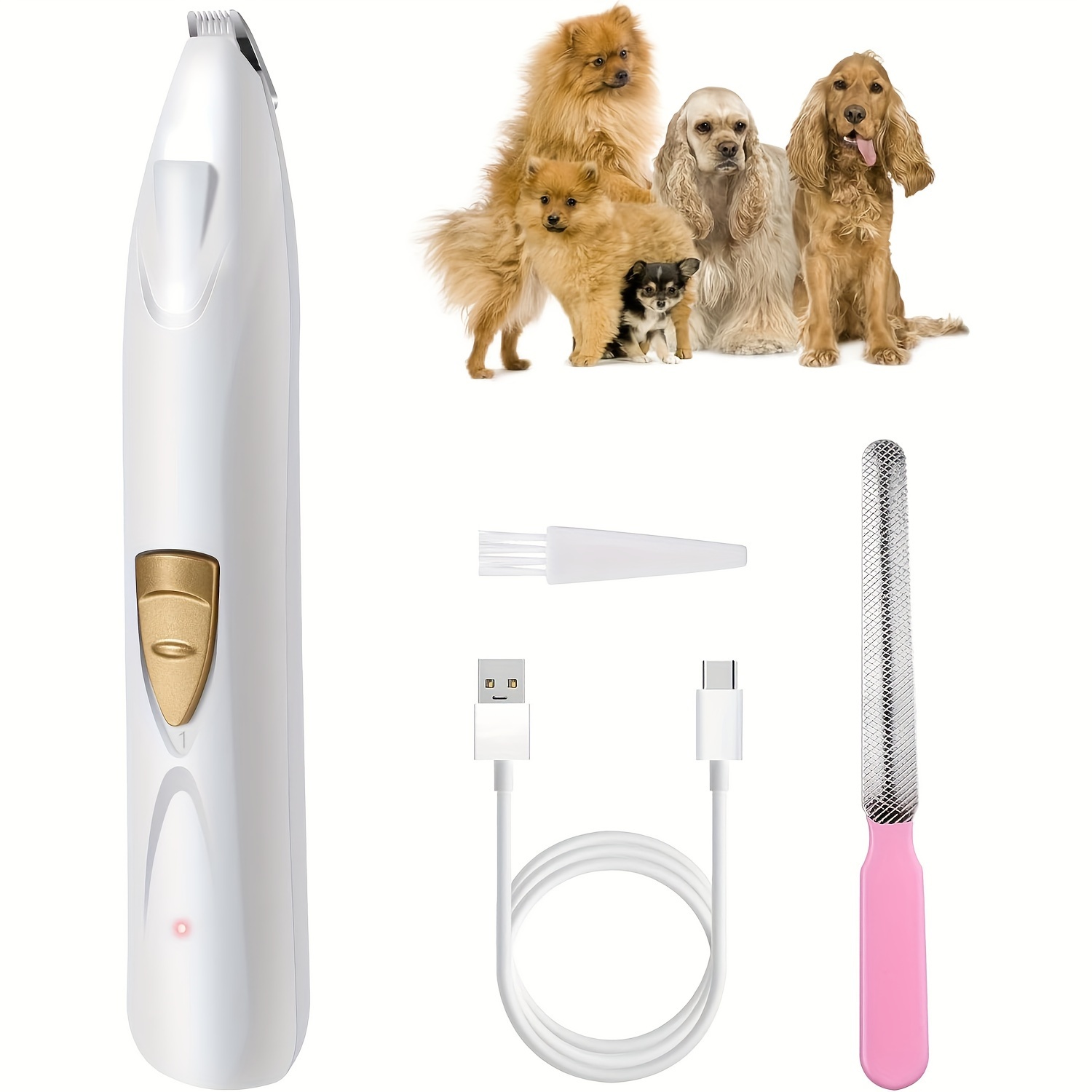 Electric Dog Paw Trimmer, Dog Clippers with LED Light, USB Rechargeable Professional Dog Grooming Kit, Low Noise Dog Shaver Clippers for Cats Pets Eyes Face Ears Paw