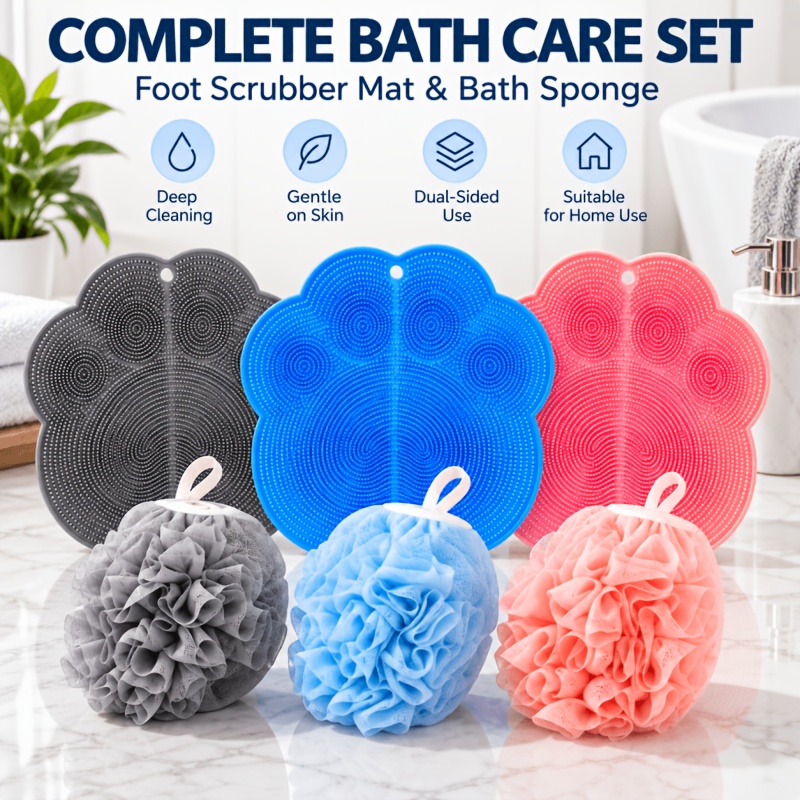 5pcs Bathroom Massage Mats with Scrub Gloves and Hooks