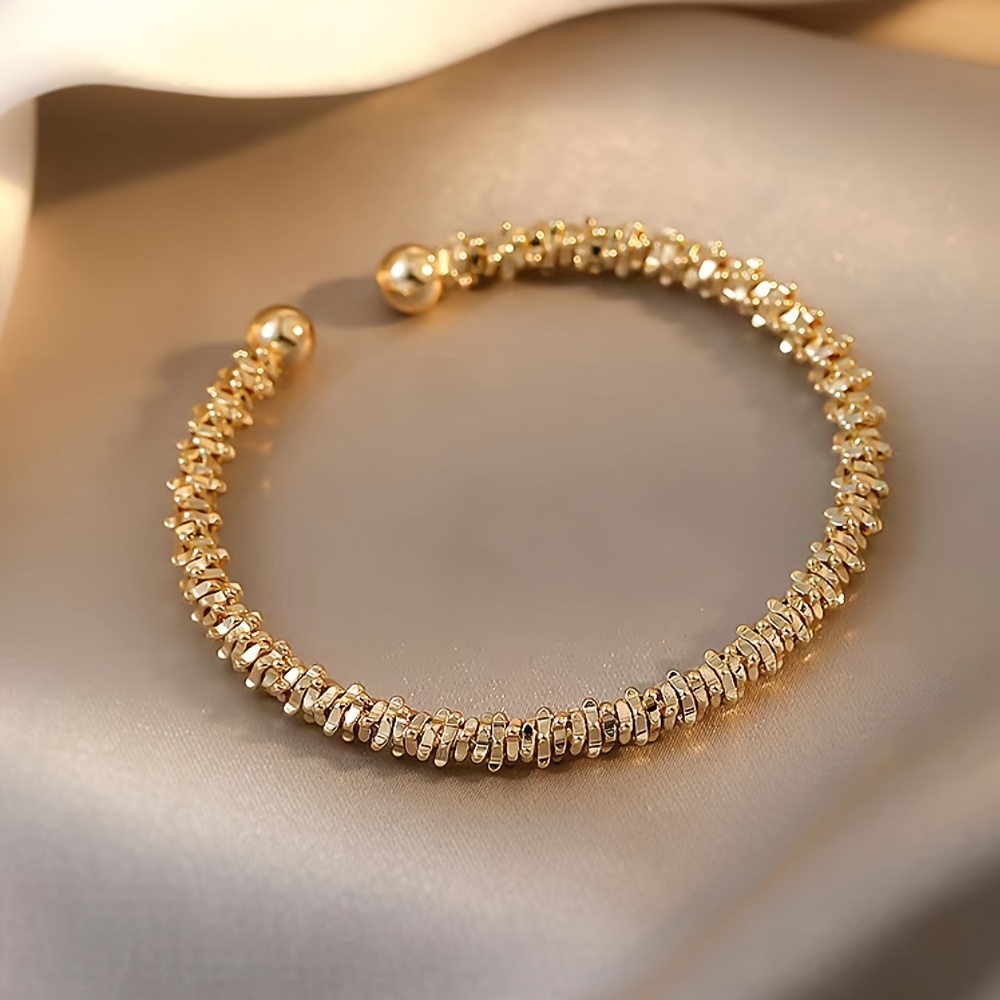 Golden Tone Bracelet for Women Minimalist Adjustable Open Cuff Bangle
