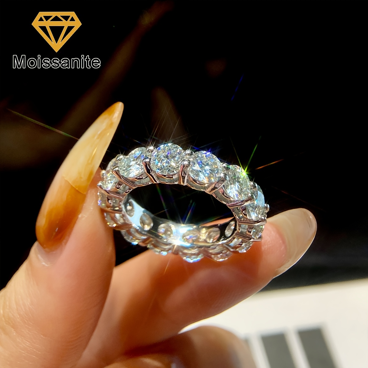 Women's Sparkling 5Mm Moissanite Luxury Wedding Eternity Band Ring