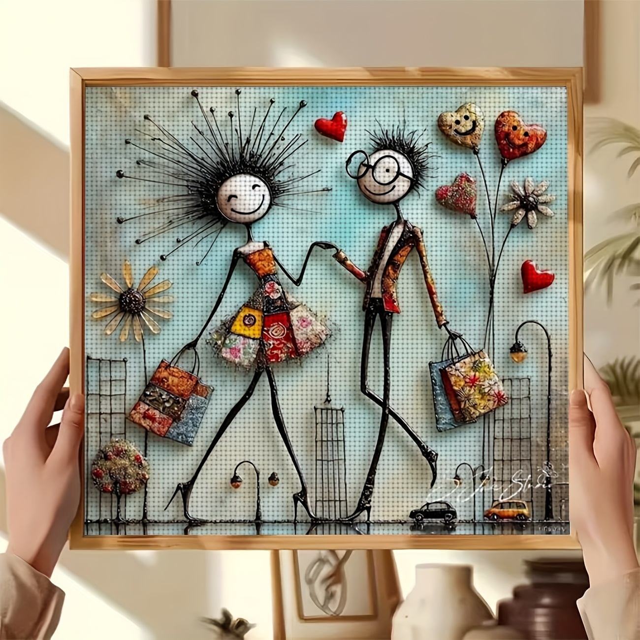 TEMU 1 kit de point de croix imprimé | Motif "Couple ensemble", idéal pour les débutants, une toile, des aiguilles, un motif et des instructions,