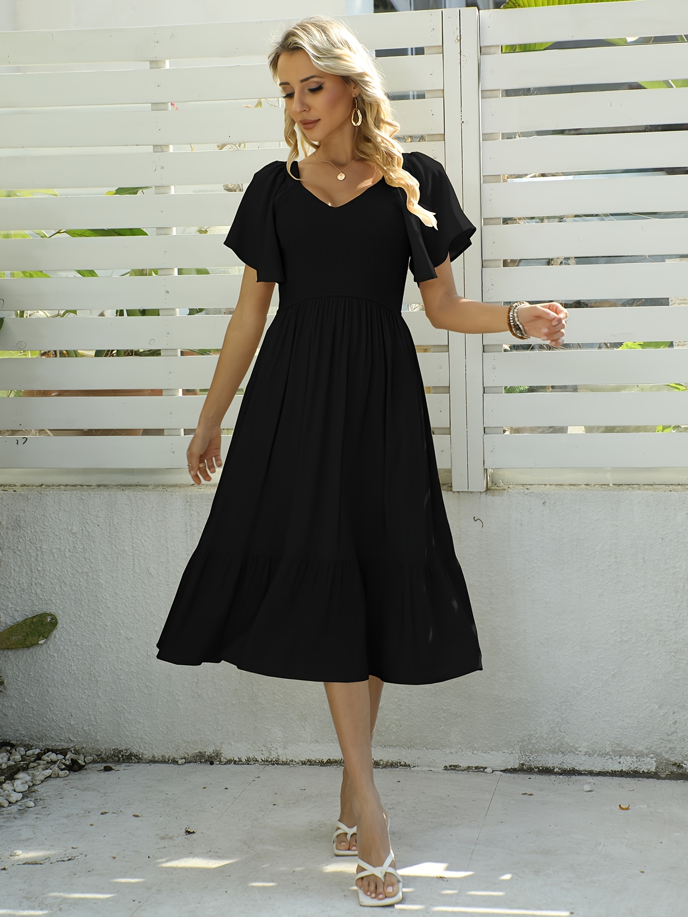 v-neck midi dress casual Casual Short Sleeve V Neck Button Down Midi Dress With Pockets