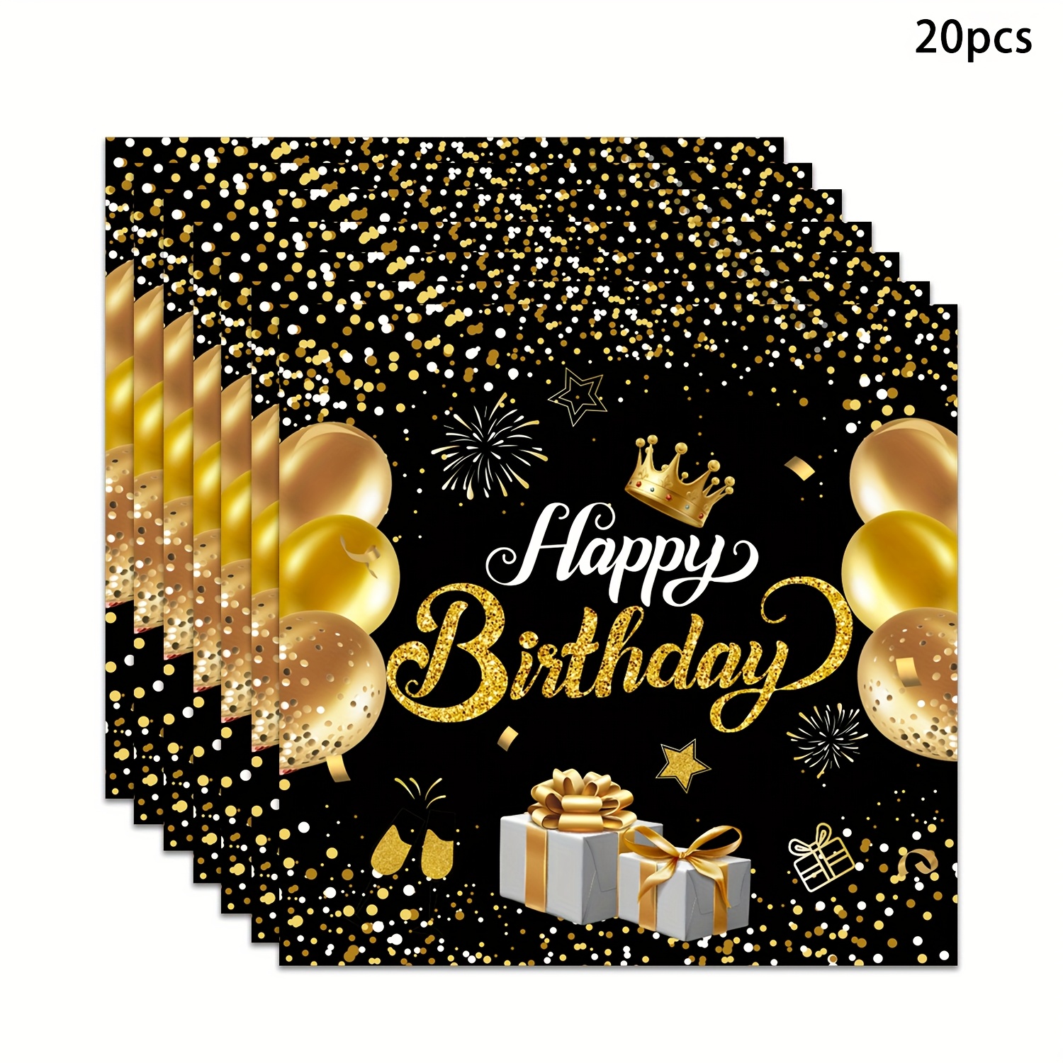 E-shop 20er-Packung Schwarz-Goldene "Happy Birthday" Servietten Schwarz Rot Schwarz Lila Einwegpapier Geschenk für Feiertage Festival Lieferung