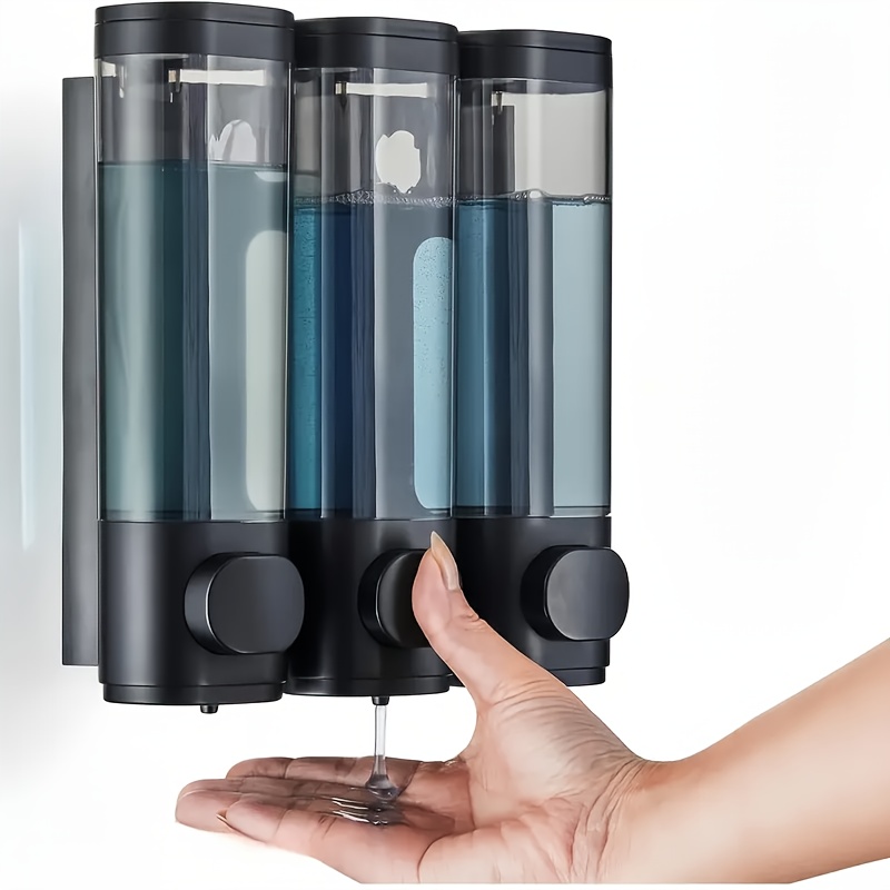 TEMU 3-chamber Wall Mounted Shampoo And Conditioner Dispenser, 300ml Shower Soap Dispenser, Easy Refill, No Drip, Ideal For Shampoo, Conditioner, Body Wash For Bathroom Kitchen