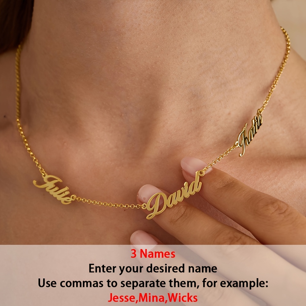 E-shop Personalisierte Damen-Modekette, 18k vergoldete Mehrnamen-Kette, individuell anpassbar mit 1-4 englischen Namen, maßgeschneiderte Kette für den