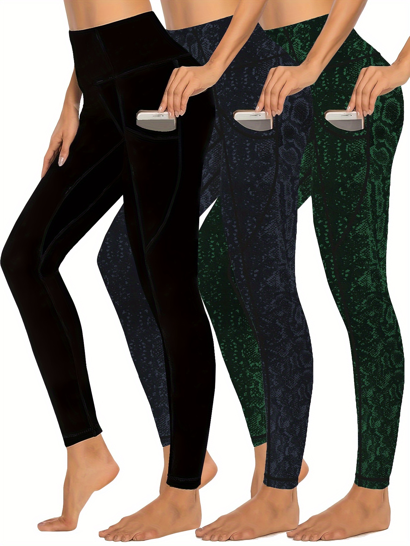 3pcs/Set Plus Size Women'S Yoga Pants With Pockets, High Waist
