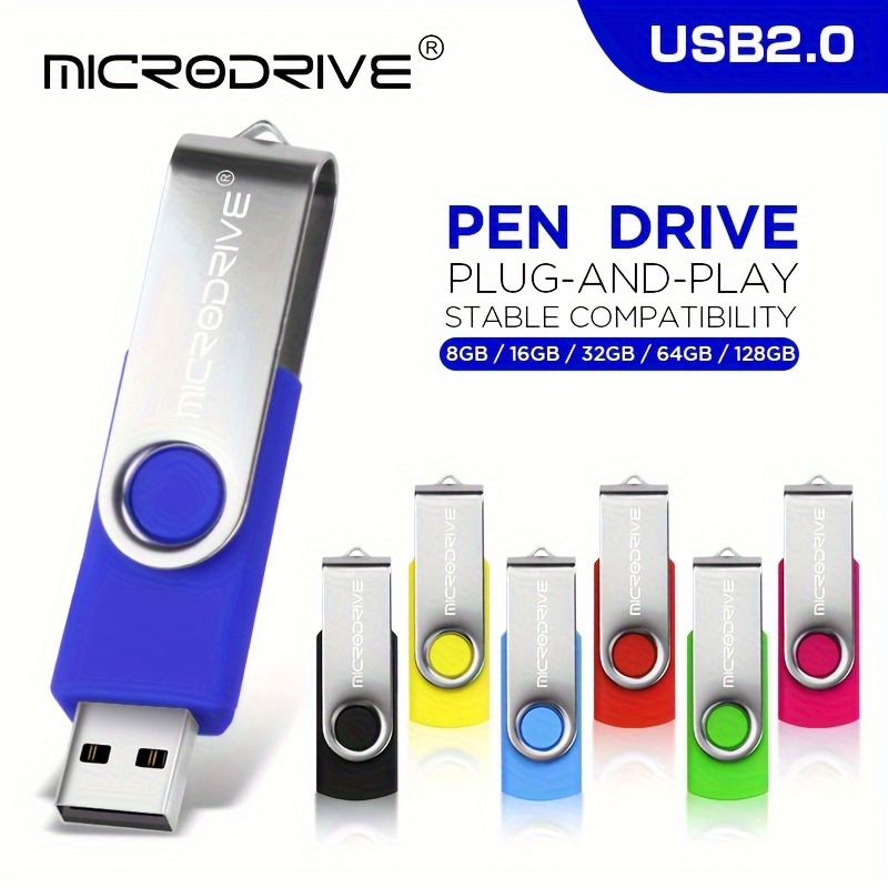 

Clé USB Microdrive Haute Vitesse 2.0 - Rotative, Design Coloré avec Options de de 128GB/64GB/32GB/16GB/8GB