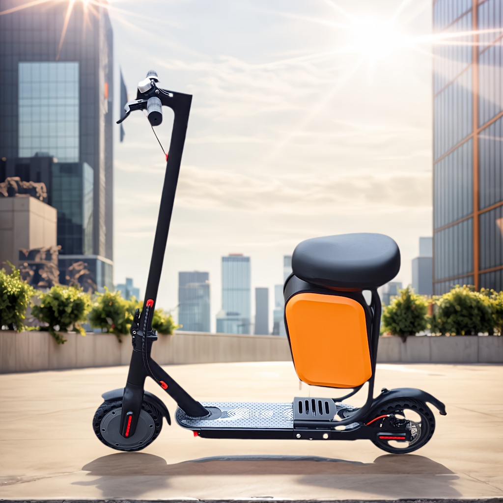 electric scooter seat with storage box - detachable cushion, rear luggage rack, multi-functional accessory for commuting and delivery, iron material, orange/black, commuter scooter seat | sleek scooter seat | durable , scooter accessories, without battery Product details 9