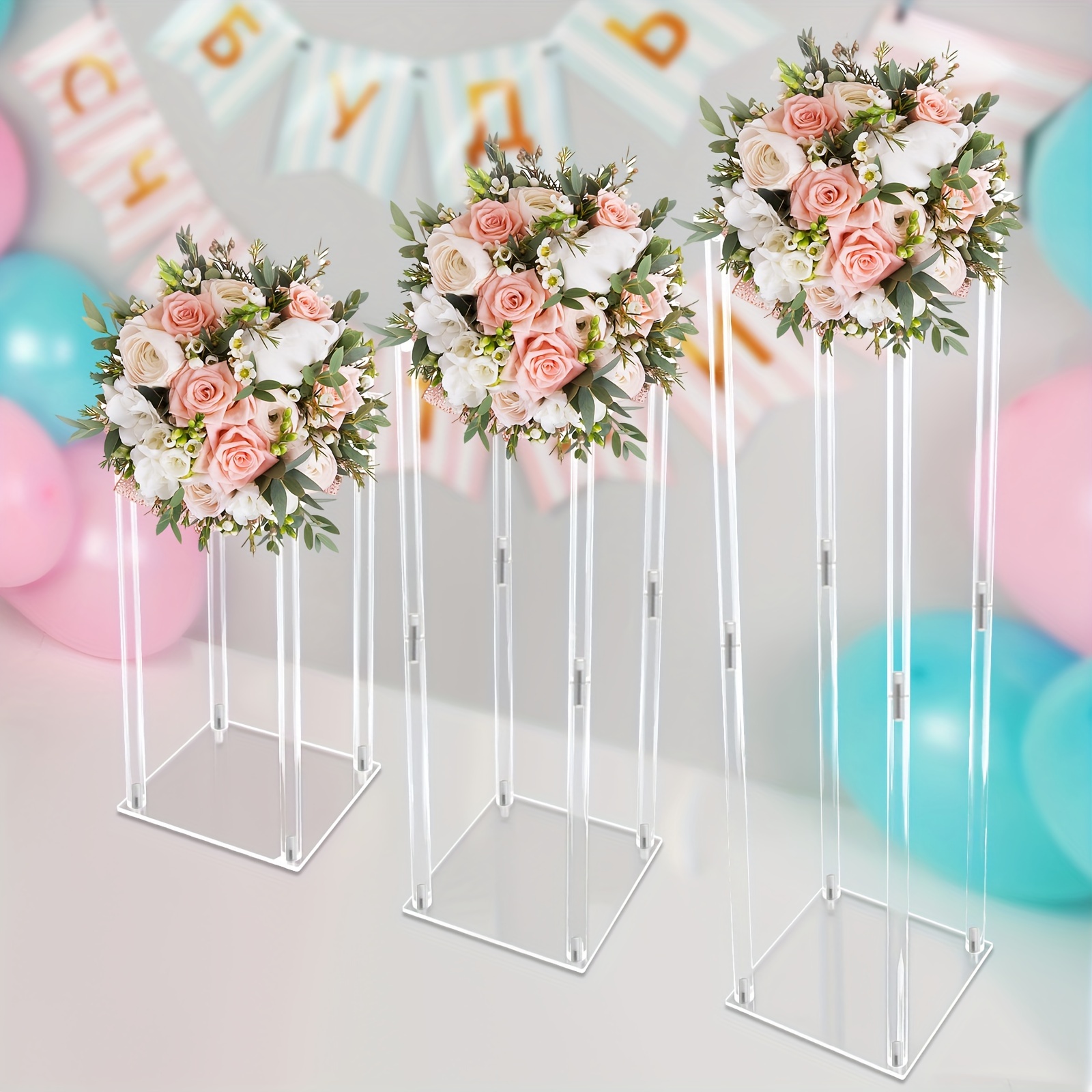 10 Pcs Clear 2024 Column Flower Stand, 31.5in