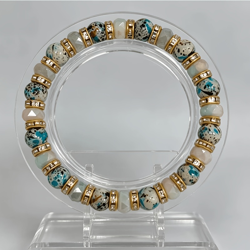 TEMU Bracelet patchwork rose tacheté pour peinture à l'huile, bracelet rond unique à petit nichoir, bijoux pour femmes