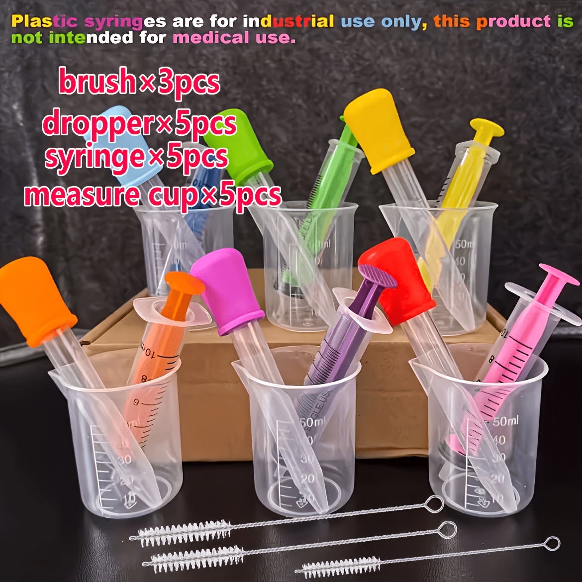 Image of 18pcs（random Color） Colored Syringe Set, Including 10ml Syringes, Droppers, And Measuring Cups, Suitable For Diy Crafts And Scientific Experiment Liquid Refills