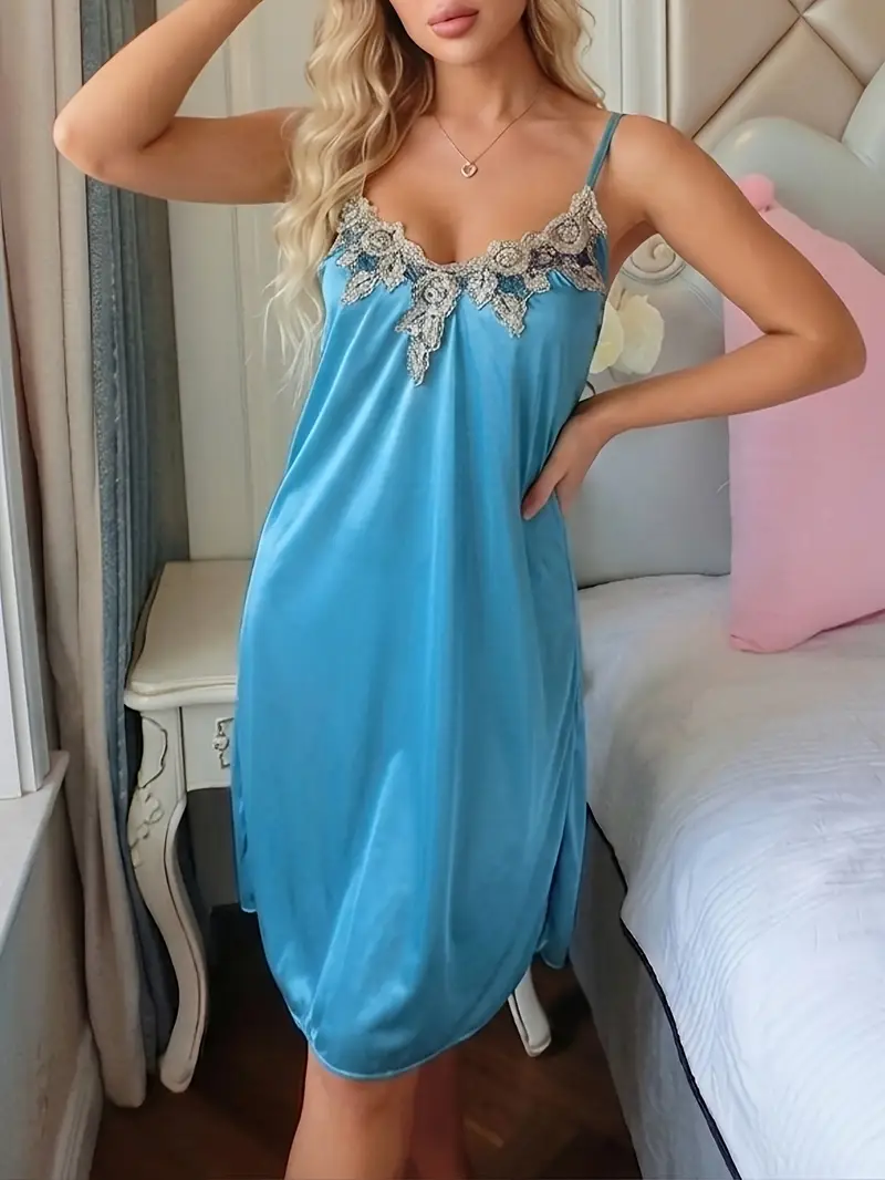 satin slip dress pajamas Women's Plus Size V Neck Sleeveless Cami Slip Satin Nightgowns