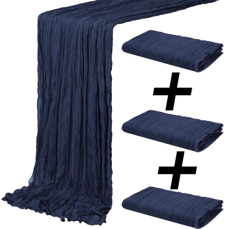 E-shop 3er-Set marineblauer Käseleinen-Tischläufer, -Läufer im Boho-Stil, romantische Tischdekoration für Hochzeiten, geeignet für Hochzeits-