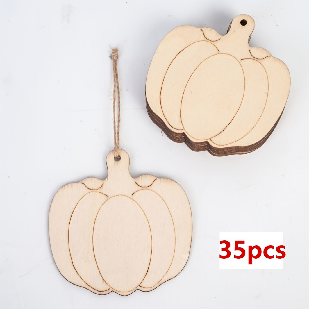 TEMU 35pcs Unfinished Wooden Pumpkin-shaped Ornaments, Suitable For Crafting, Halloween, Thanksgiving, Christmas, Weddings, And Party Decor -