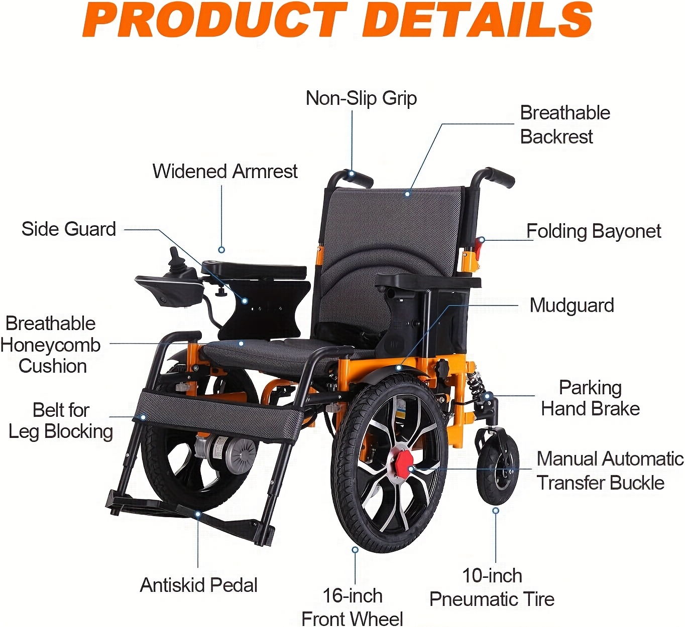 50cm wide seat adult electric wheelchair adult foldable wheelchair 150kg 40cm large front wheel   wheelchair 500 watt foldable wheelchair electromagnetic braking effect at   32 kilometers supplies for the disabled Product details 0