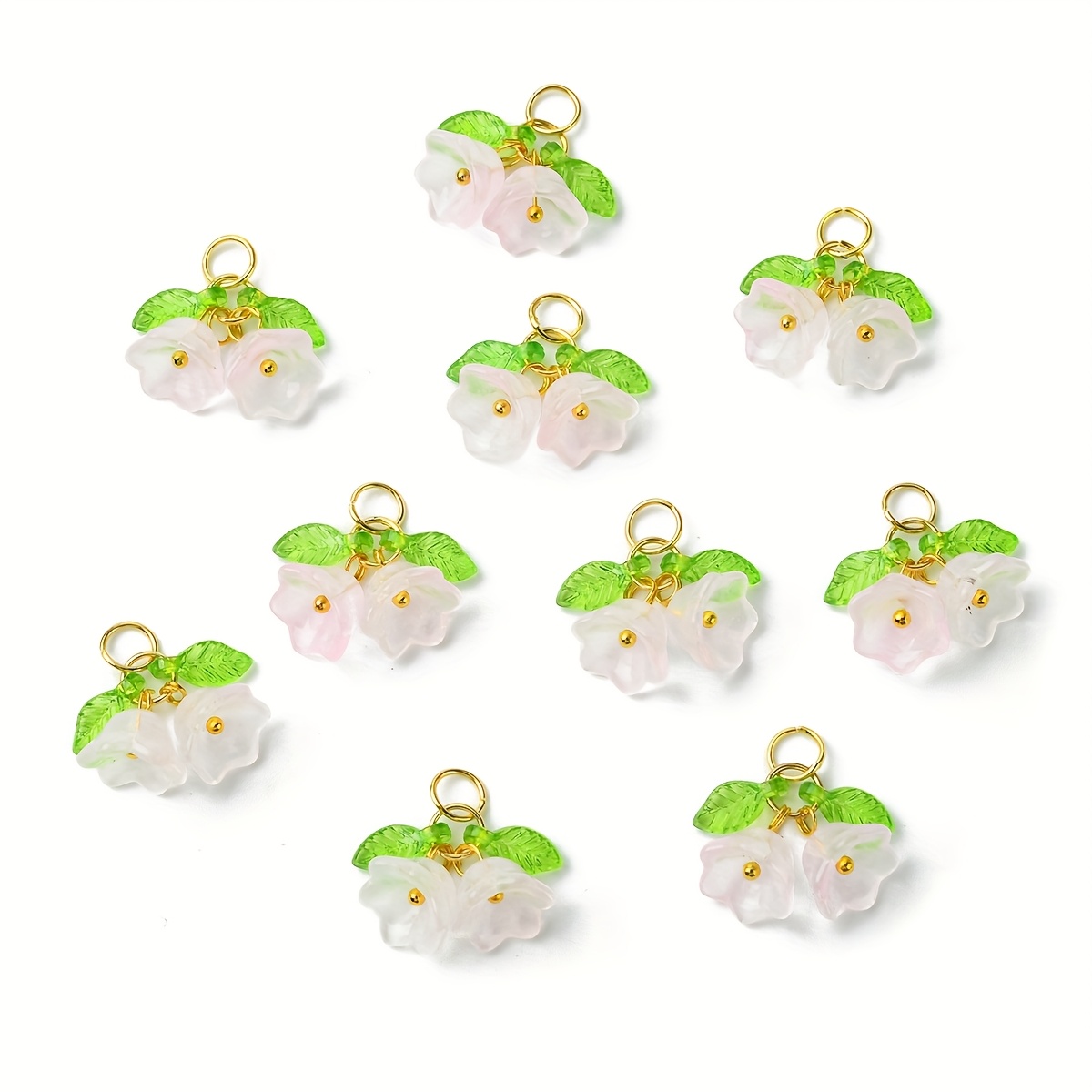 10 Double-Colored Glass Wind Chime Flower Pendants for Jewelry Making