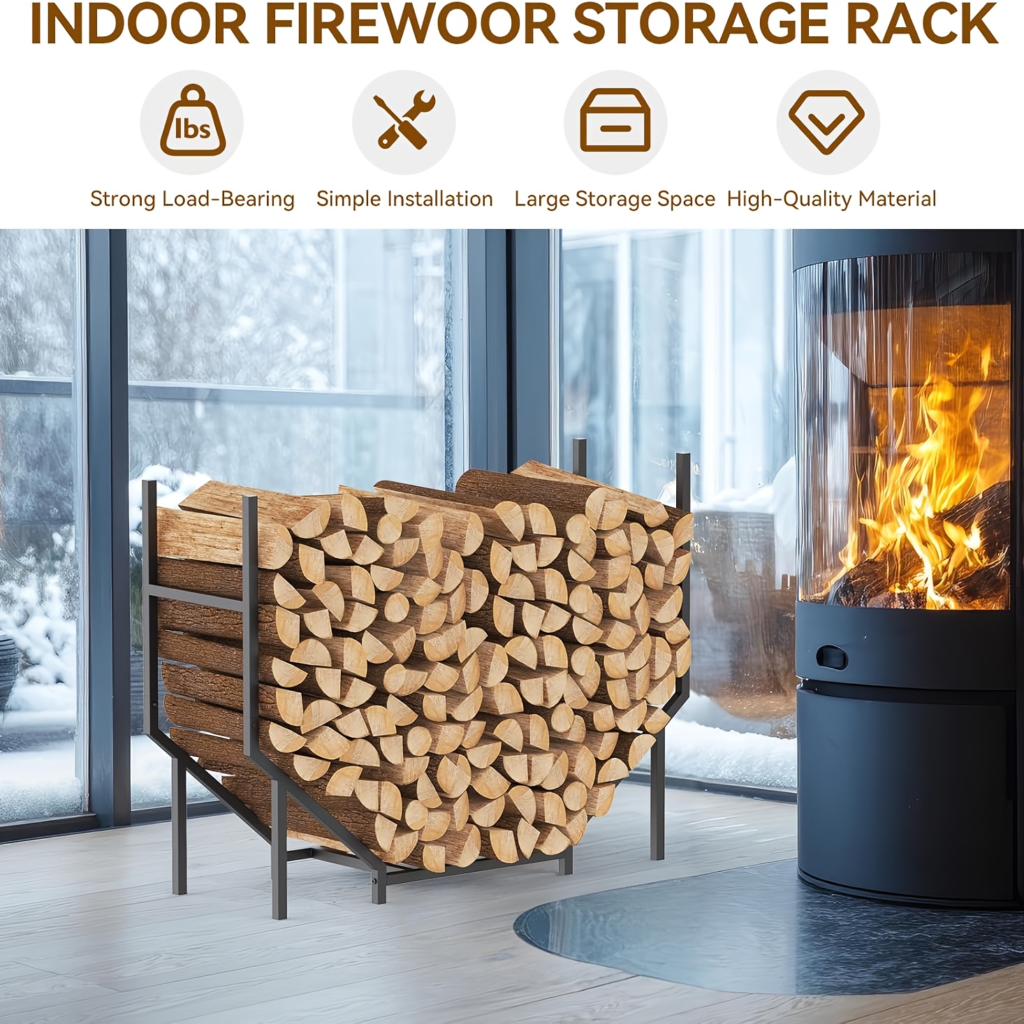 heavy duty adjustable metal firewood rack holder powder coated corner shelf organizer for indoor outdoor use space saving fireplace log stacker stand with sturdy base firewood storage for patio fireplace wood pile organization firewood holder powdercoated   durable construction     rustresistant material home organizers 4