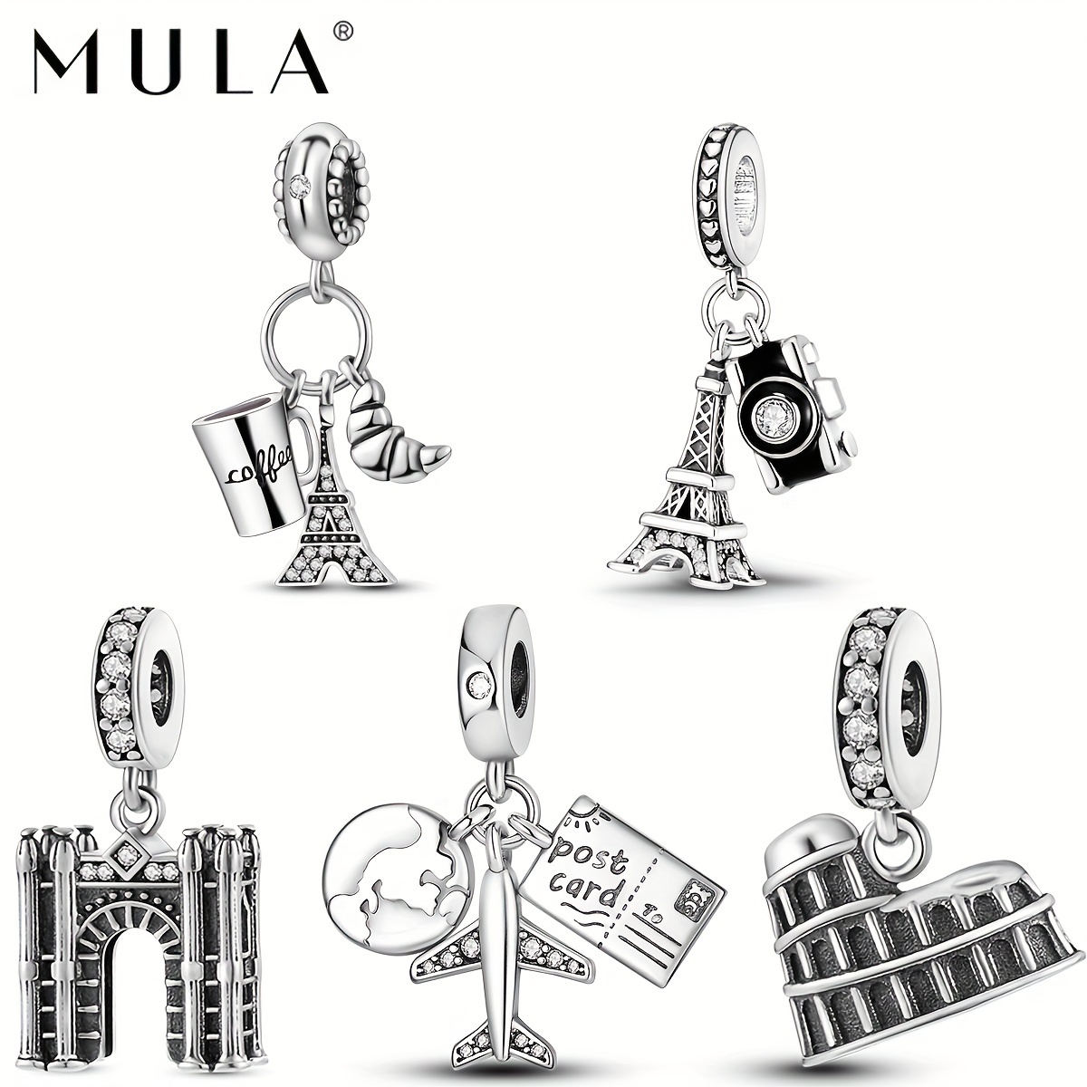 

1pc 925 Silver Plated Vintage Silver Color Classic Architectural Travel Collection Pendant Charm Fit Original Bracelet Necklace For Diy Jewelry Making Gift For Women