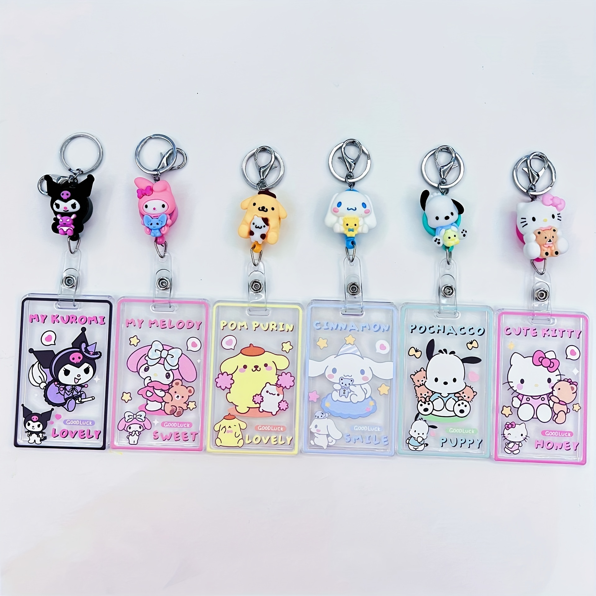 Sanrios Hello Kitty Card Holder Keychain Anime Cute Kuromi Cinnamorol  Melody Pendant Retractable Nurse Badge Doctor Id Card Clip 