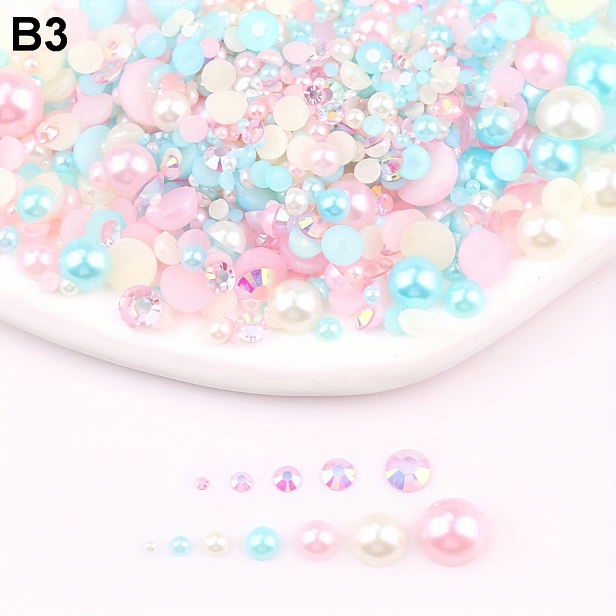 500pcs/pack, 2mm-10mm, 7 Sizes, Non-ab Normal Colors Mixed Flatback Half Round Pearls With Clear Ab Rhinestone, Non Hotfix Glue On Jewelry Beads