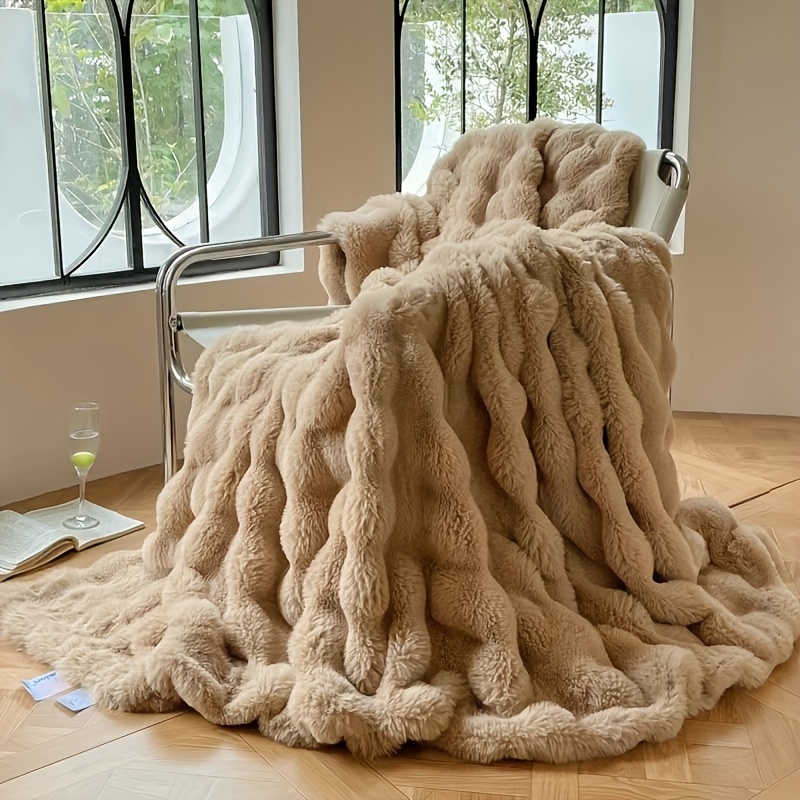 Imitation Rabbit Fur Blanket | Ultra Soft, Lightweight, All-Season, Machine Washable, Plush Comfort Bedding For Bedroom, Living Room, Travel | Available In Multiple Colors And Sizes