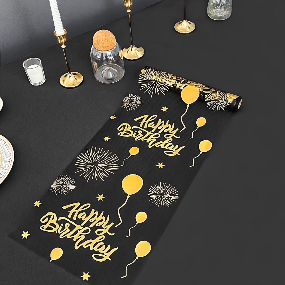 Image of A Black Birthday Table Flag With Balloons, Perfect For A Festive Touch To Celebrations, Suitable For Parties, Class Reunions, Family Gatherings, Christmas, And Holiday Table Decorations
