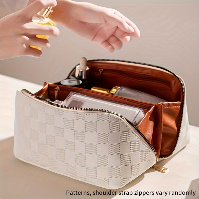 

Waterproof Pu Leather Cosmetic Bag - Large Capacity, Portable Travel Toiletry Organizer With Zipper Toiletry Travel Bag Toiletry Bag