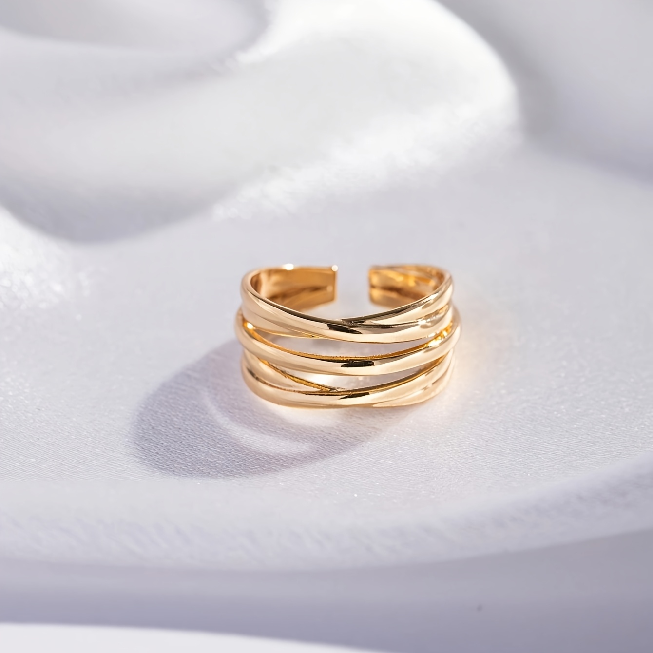 TEMU Bague ouverte croisée brillante et