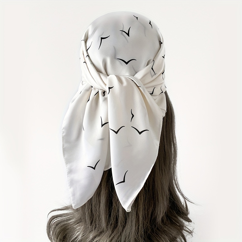 

27.6in White Swallow Square Scarf, Elegant Mature Style Neck Scarf, Soft Silk Feel Versatile Accessory For Women