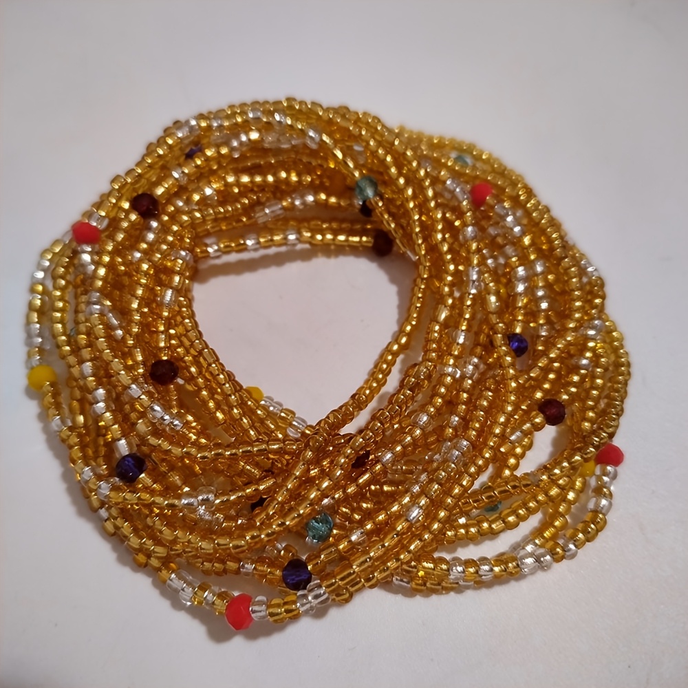 TEMU 4pcs Beaded Waist Chain Set For Women - Birthstone, Synthetic Glass, As Waistband Or Bracelet, Ideal For & Parties, Valentine's Day Gift, Accessory