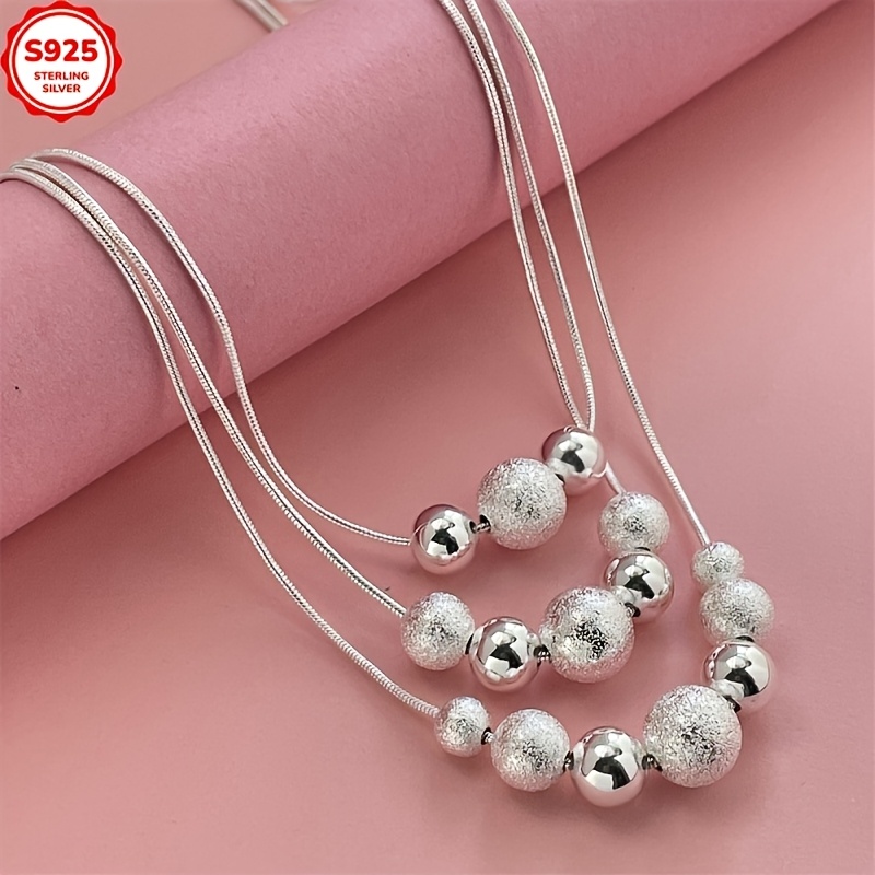 Hypoallergenic Three-Row Beaded Necklace with Frosted Beads