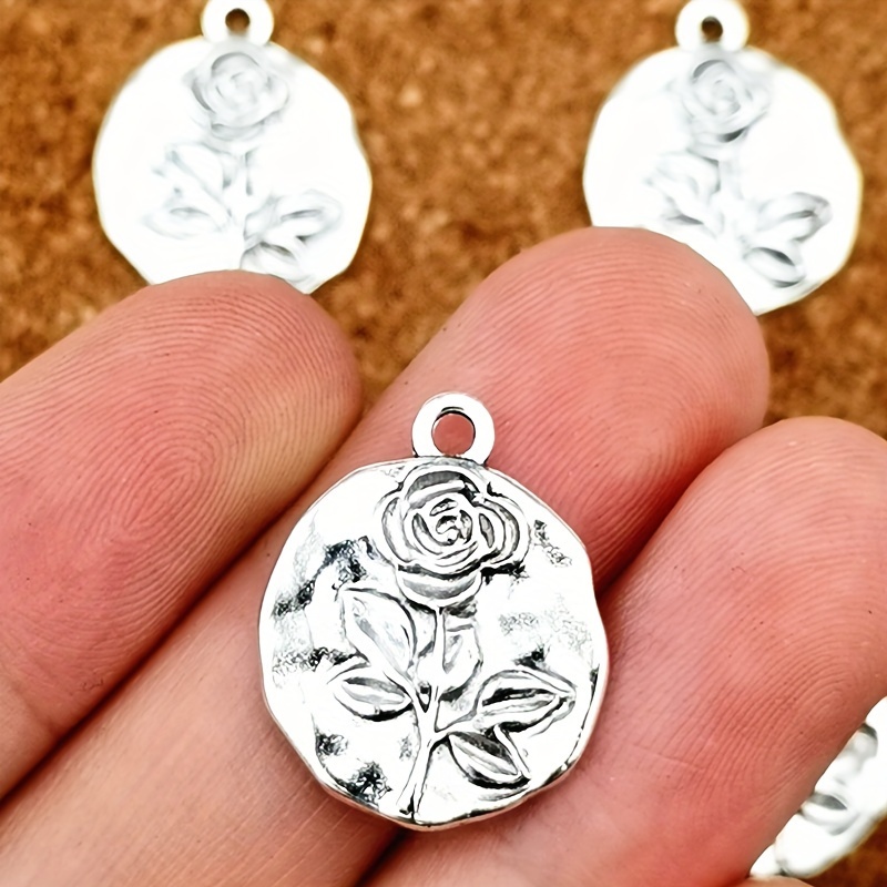 

8/16pcs Pendentif Charme Rose Rond Style Bohémien Ancien Argenté Pendentif de Mode Fille DIY Boucles d'Oreilles Bracelets Accessoires Ornaments Faits à