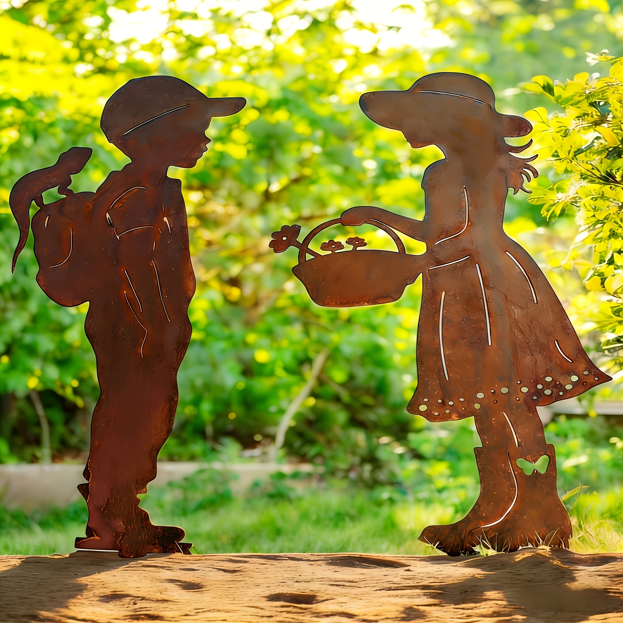TEMU 2d Flat - 【2d Flat】 2d Flat - [2d Flat] 2pcs Metal Garden Ornaments, 2d Flat, Country Style Courtyard Decor Garden Stakes, Farm Theme Metal Home