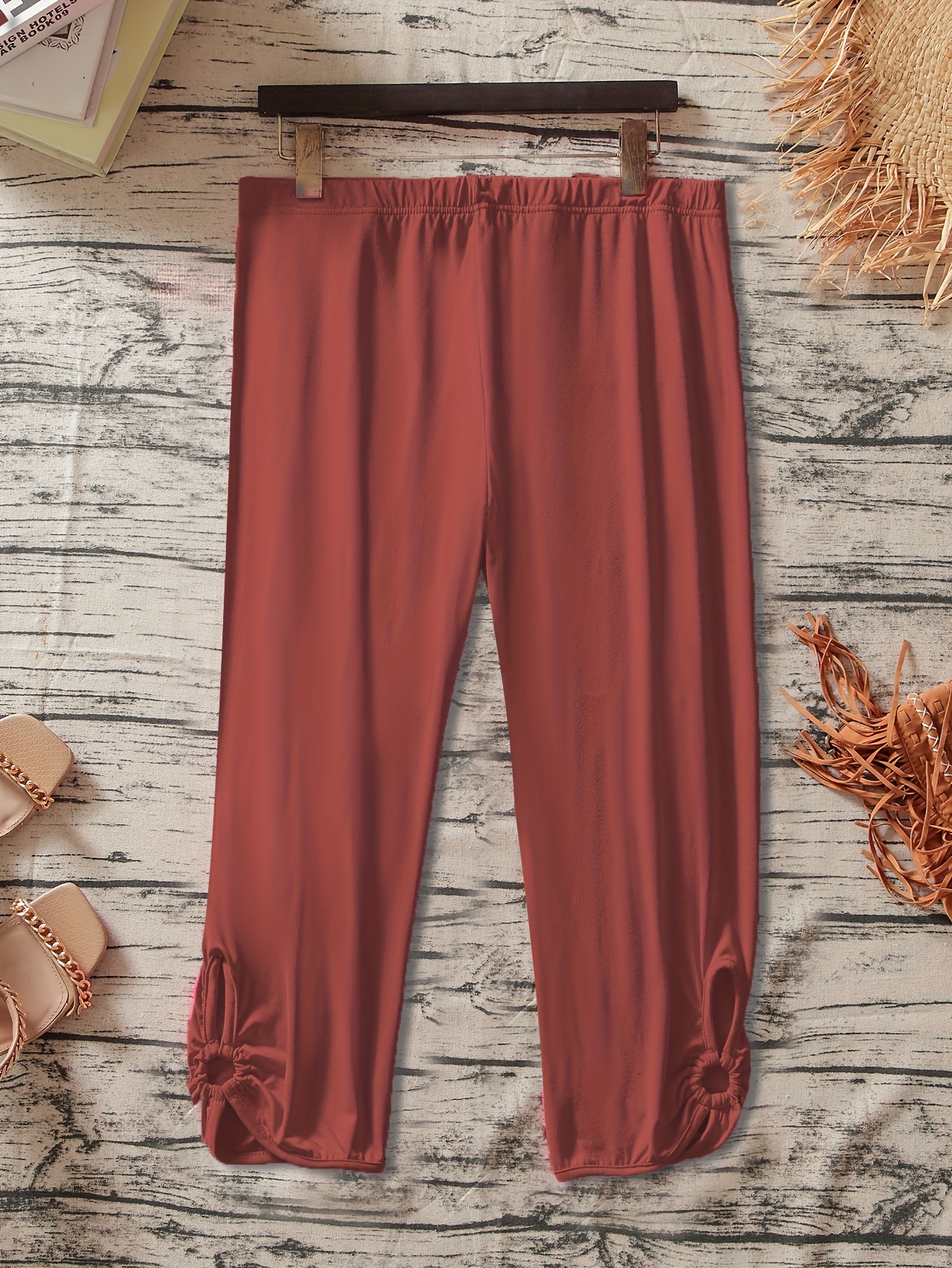 Women's Plus Size Stretchy Casual Pants - Solid Color Black, Elastic Waistband, Comfort Fit, Polyester, Machine Washable - Ideal for Spring/Summer/Fall