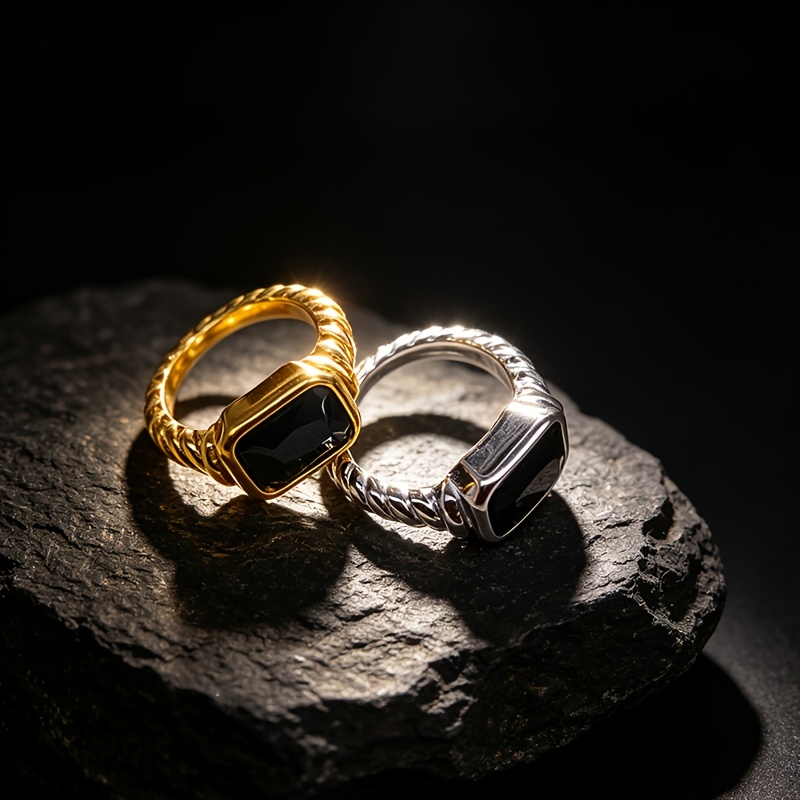 Twisty Rope Band Square Ring, Vintage Dual-Tone Design