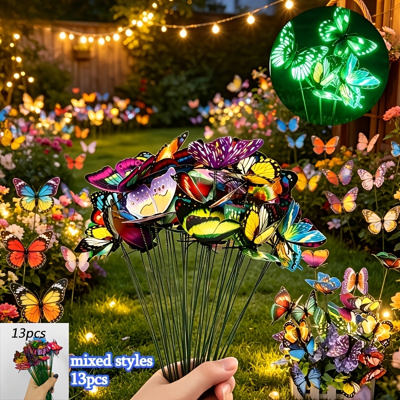 TEMU [3D] Lot de 13 piquets papillons 3D - Parfaits pour la décoration extérieure de jardin et de pelouse ! (Aucune électricité requise), Décorations