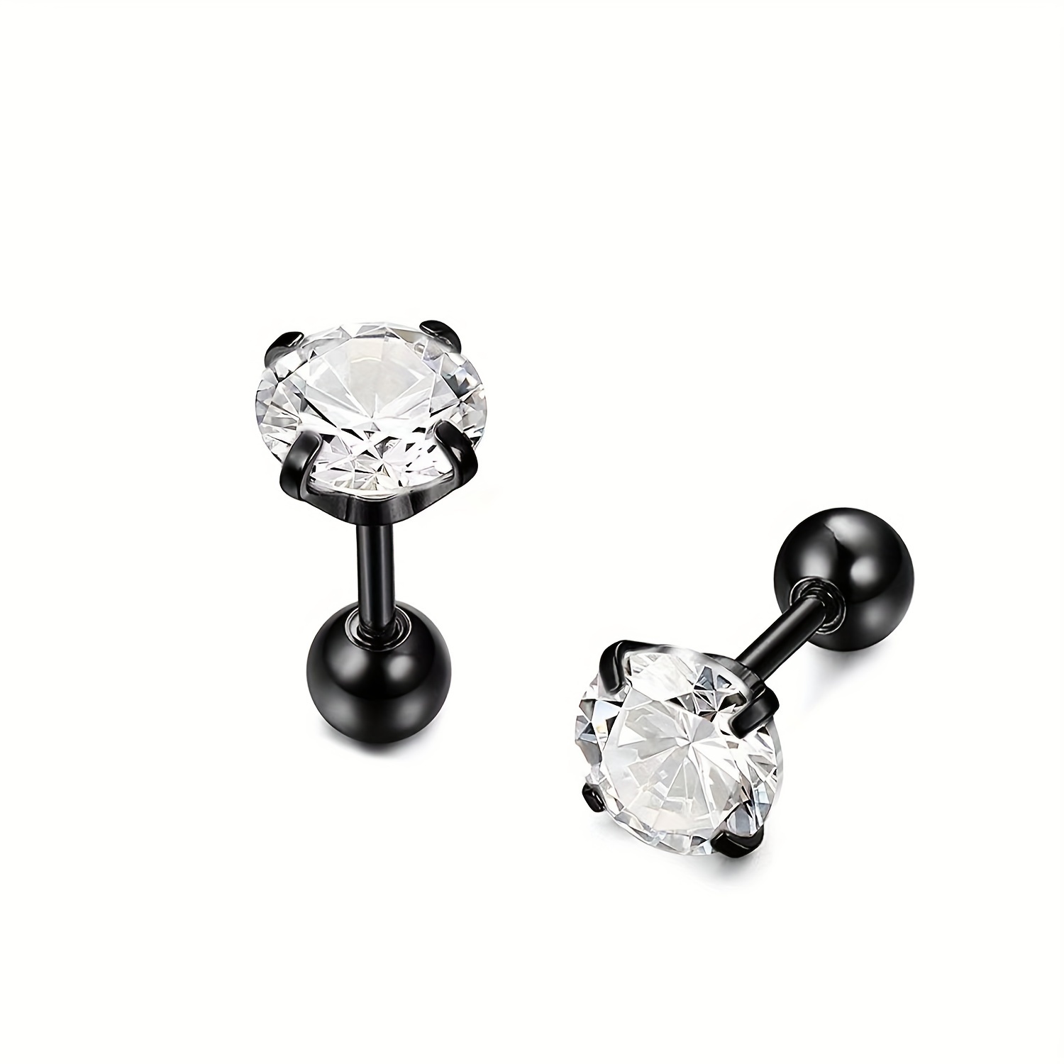 Cubic Zirconia Stud Earrings for Men, Threaded