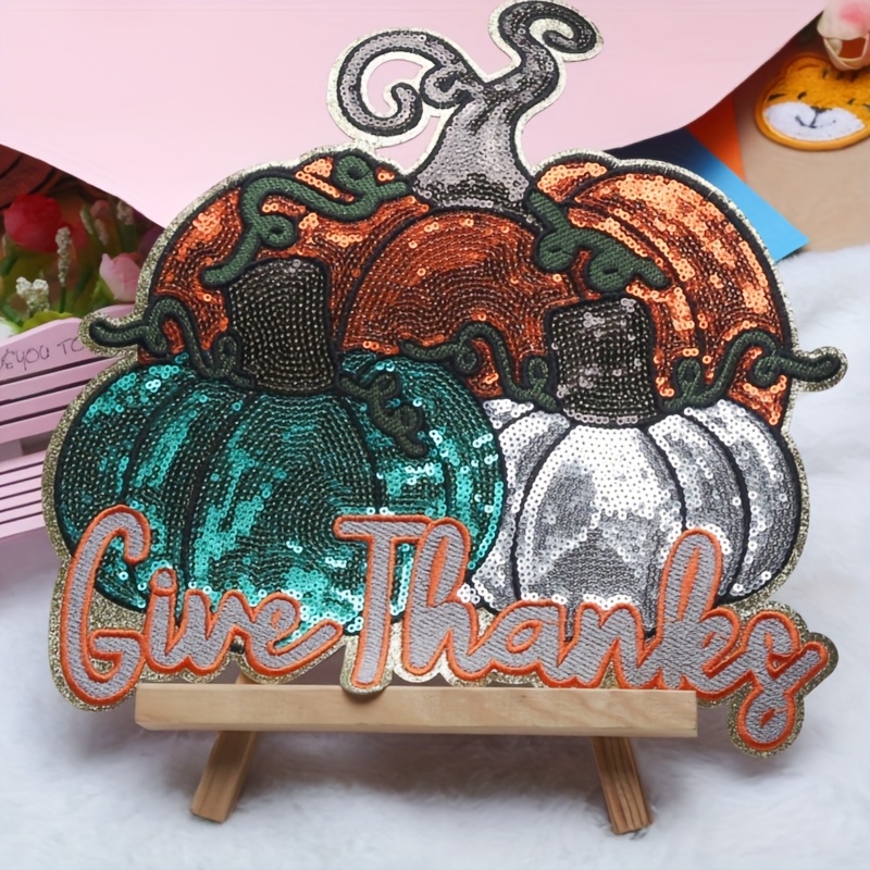 TEMU A Big Decorative Sticker Featuring A Large Pumpkin Design, Perfect For Halloween And Christmas, With Sequined Embroidery And