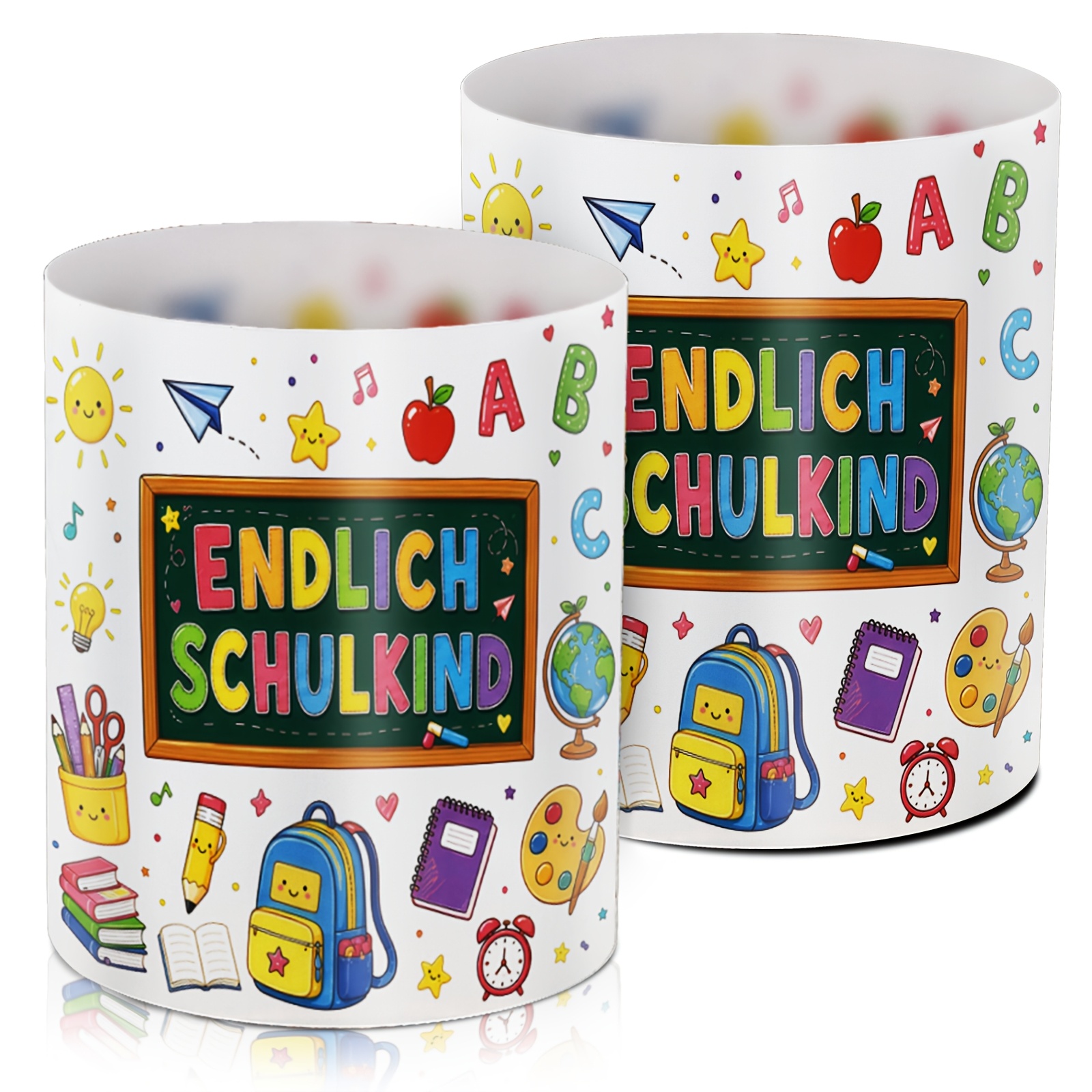 6pcs Lampshades Themed " Schulkind". Pvc Lampshades Are Printed With Letters Abc And Schoolbag Patterns, Ideal For Desk Decorations And Atmosphere Enhancement At School Parties And On Day Of School.