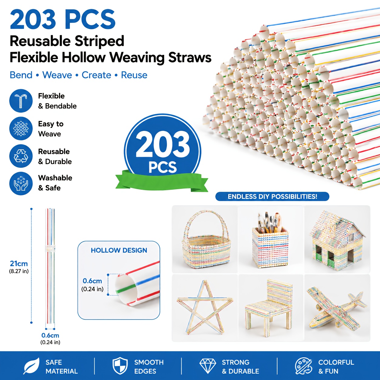 TEMU 203pcs Reusable Flexible Striped Hollow-design Woven Bent Tubes, Reusable Flexible Basket Weaving Material, A Great Crafting Item For Hobbyists.