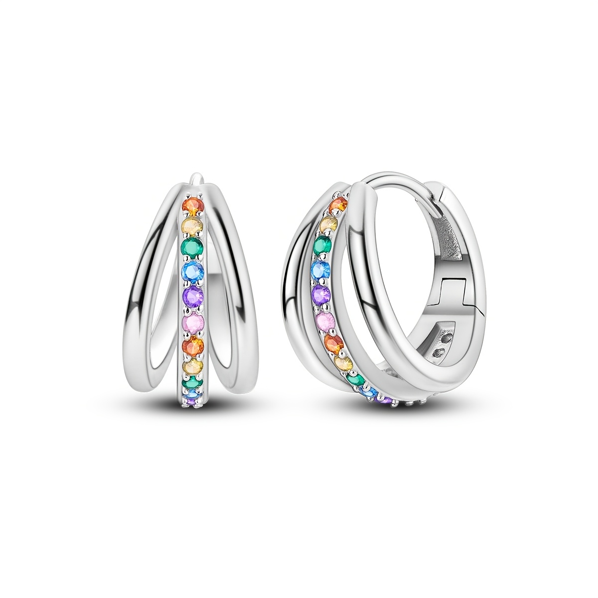 Image of 1 Pair Original 925 Sterling Silver Hoop Earrings For Women Colorful Multi Layer Earrings Jewelry Gifts Fits Daily Party Banquet Party Wea
