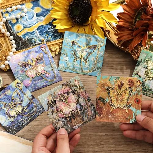 6 bookmarks with golden and oil painting theme pendant chain elegant reading accessory ideal lovers writers literary gifts decorative art